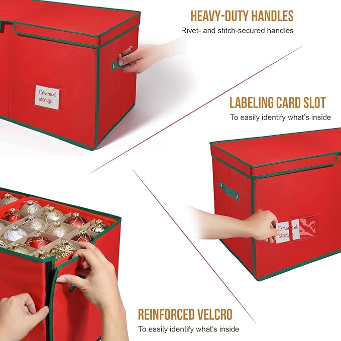 WDZREE Premium Large Christmas Ornament Storage,Box with Side Open, Drawer Style Trays -3" Compartment, 8 Trays, Keeps 128 Holiday Ornaments -Made of Durable 600D Oxford Fabric Tear-Proof Material