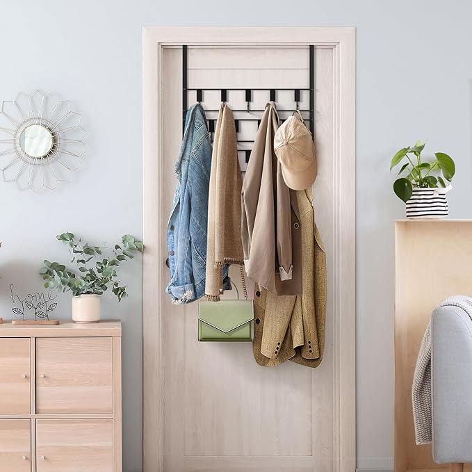 Over The Door Hooks for Hanging, 14 Hook Over Door Hanger and Towel Rack for Bathroom