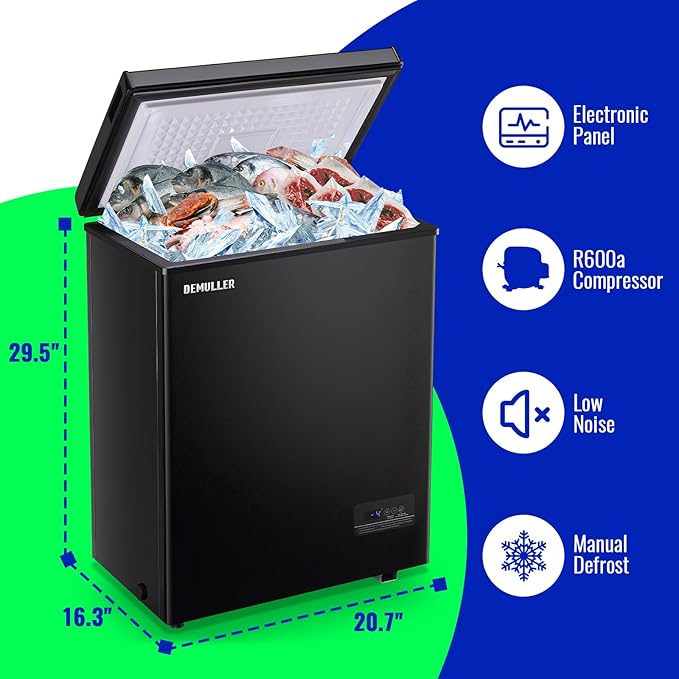 Small Chest Freezer with Electronic Panel, Accurate Temperature Display to 1 ℉, Black Deep Freezing Machine with 2 Removable Baskets, Compact Size for Any Space