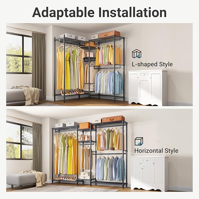 VIPEK Classic V6 Plus Wire Garment Rack Heavy Duty Clothing Rack for Hanging Clothes, Metal Freestanding Closet Wardrobe Rack Portable Clothes Rack, 84.7" L x 15.7" W x 76.4" H, Load 1120lbs, Black
