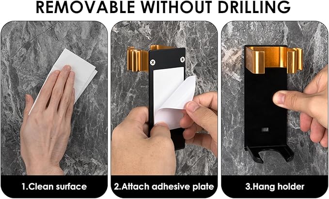 2 Pack Hair Tool Organizer Wall Mount, Adhesive Holder for Curling Iron, Flat Iron, Straightener, Damage-Free Bathroom Vanity Storage with Cord Wrap (Black)