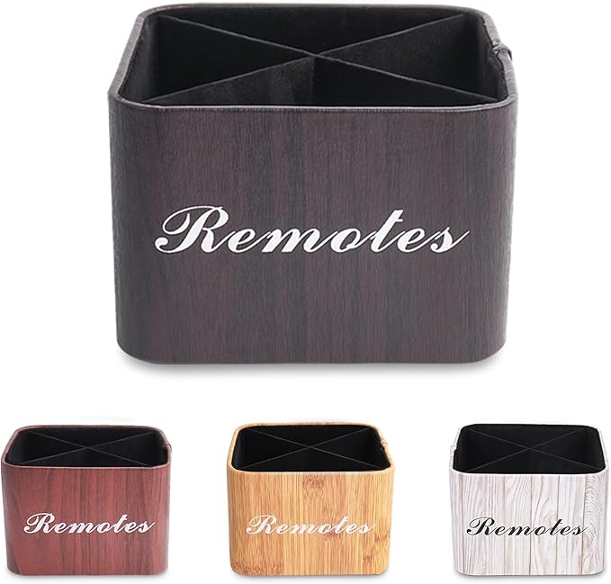 Hennaja Square Leather Art Supply Organizer,Remote Control Holder with Removable Dividers,360°Rotatable Pencil Holders,4 Compartments Organizer for Office Supplies Storage Box(1-Dark Brown)