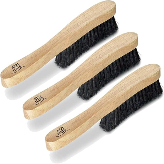 Fedora Hat Brush Lint Remover Duster Brushes for Felt Hats 100% Horse Hair (Black) Wood Brush
