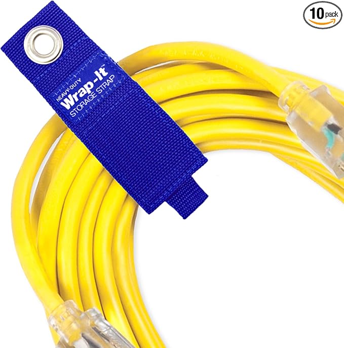 Heavy-Duty Wrap-It Storage Straps - Assorted 10-Pack (Sapphire Blue) - Hook and Loop Storage Strap, Extension Cord Organizer, Hose, Cable Straps, Rope Organizer, Electrical, Hose, Garage Wall Hanger