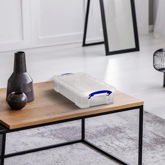 Really Useful Box Stackable 8.1L Plastic Storage Container Bin with Snap Lid & Built-In Clip Lock Handles for Home & Office Organization (10 Pack)