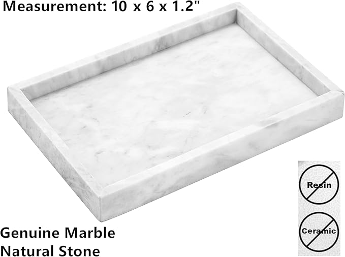 10" x 6" Moreast Real Natural Marble Vanity Tray, Genuine Marble Storage Tray for Home Decor, Large Stone Tray for Bathroom/Kitchen/Vanity/Dresser, Non-Resin/Non-Ceramic, 10 x 6 inch