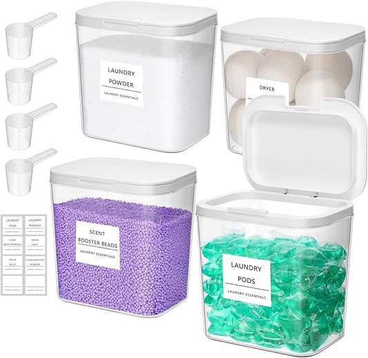 Lifewit Laundry Pods Container with Pop-up Lid, Detergent Dispenser, Dryer Sheet Holder, Laundry Room Organization Storage Jars for Washing Powder, Soap, Scent Booster Beads,0.72gal, 4 Pcs