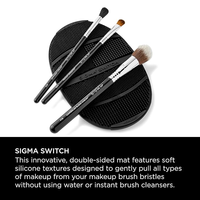 Sigma Beauty Makeup Brush Cleaning Bundle - Switch & Palmat, Black Synthetic Bristles, Plastic Handle & Case, Travel-Friendly