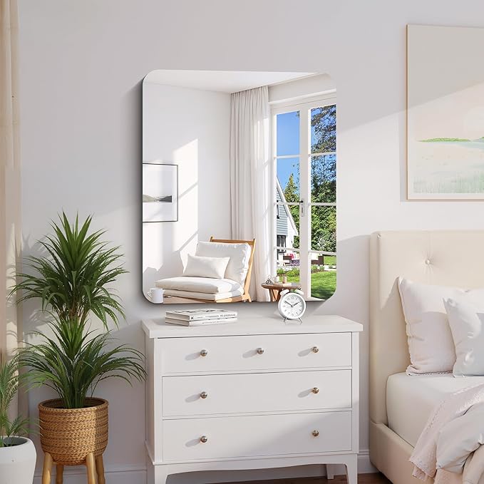 CILIBER Frameless Wall Mirror, 30" x 36" Rectangle Bathroom Mirror Rounded Corner, HD Shatterproof Vanity Mirror with Polished Edge for Over Sink, Bedroom, Entryway, Vertical or Horizontal