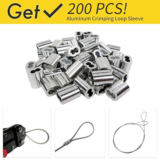 1/16 Wire Rope, 600FT 304 Stainless Steel Cable with 200Pcs Crimp Sleeves, Aircraft Grade, 7x7 Strand, 368lbs Breaking Strength, for Garden Trellis, Clothesline, Railing,Trellis