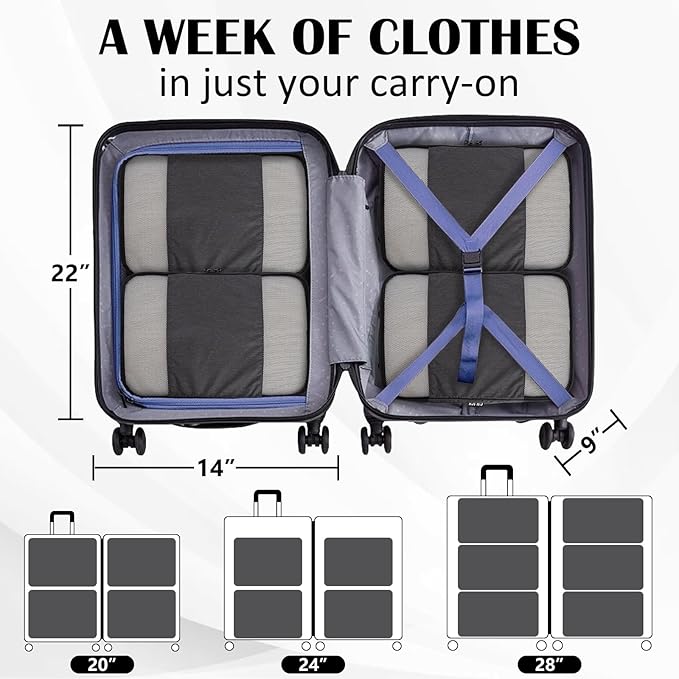Extra Large Compression Packing Cubes for Travel Essentials, 2 Set Expandable Compression Bags for Travel Packing Cubes for Suitcase Luggage Organizer Bags, Black Mesh