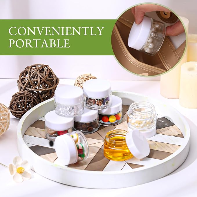 Domensi 100 Pcs 1 oz Glass Jars with Lids Bulk Round Glass Cosmetic Jars for DIY Lip Balm Small Travel Containers with Inner Liner for Lotions Powders Ointments Sample Cream(Clear, White)