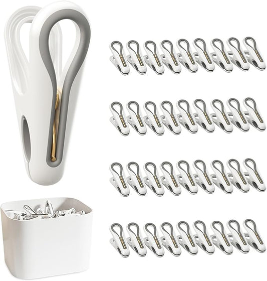 Plastic ClothesPins Heavy Duty Out door 36 Pack with Storage Box, 2.5-Inch Chip Clips with Non-Slip No-Trace Design for Laundry, Drying Clothes,Towels, Crafts, Picture, Food Clips, Home Use and Travel