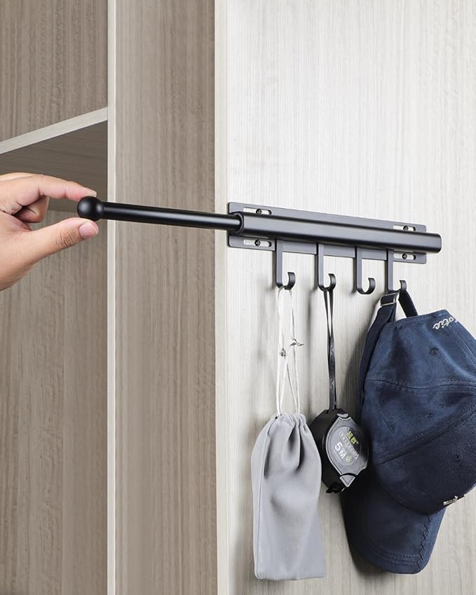 12 inch Valet Rod for Closets Pull Out Closet Valet Rod Slide Out Black Pull Out Clothes Hanger With 4 Hooks