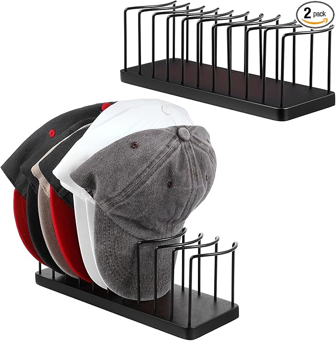 2Sets baseball hat organizer hat stand cap racks for 20 baseball caps cowboy hats rack Storage Organizer Hats Holder Display and Organization for Closet, Bedroom, Dresser, and Shoe Cabinet