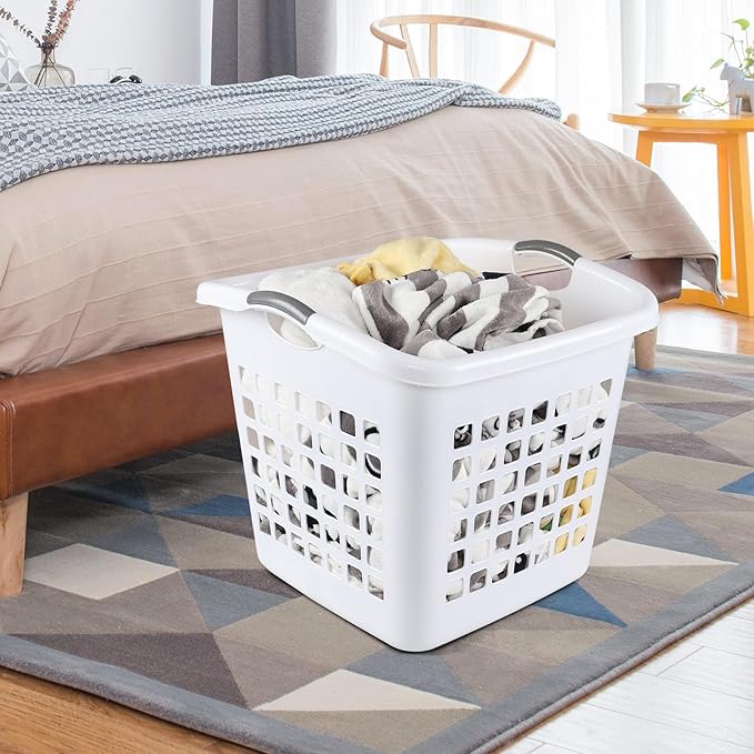 4 Pack Plastic Laundry Hamper, 70 L Large Dirty Clothes Storage Baskets with Comfort Handle, White