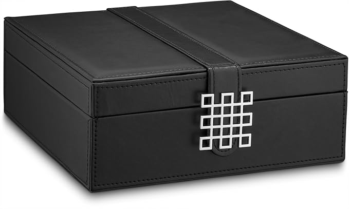Glenor Co Earring Organizer - Classic 50 Section Jewelry Box/Case/Holder for Earrings, Rings, Necklaces, Jewelry, Cufflinks or Collections -2 Layer Small Compartments with Large Mirror - Black