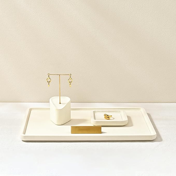 Oirlv Microfiber Jewelry Display Tray Jewelry Display Flat Tray for Rings Earrings Necklace Bracelet Jewelry Photograph Display Catchall （L,Creamy-White）