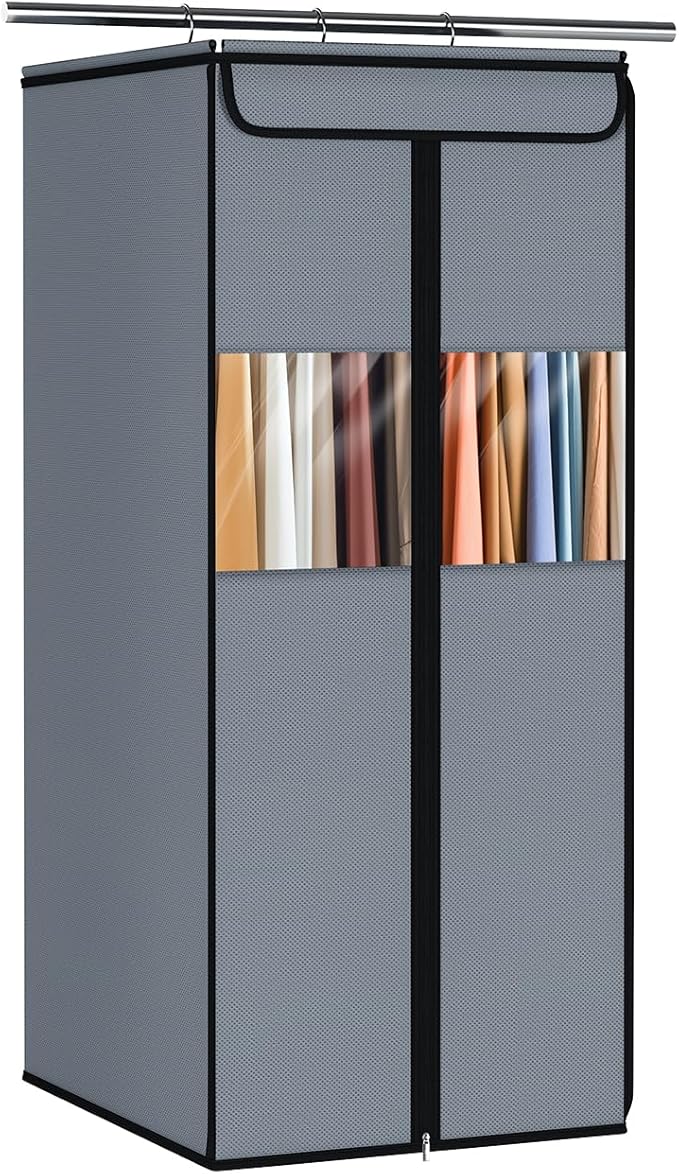 Zilink Garment Bag for Hanging Clothes Closet 40" Suit Garment Bags for Closet with Clear Window Space Saving Clear Garment Storage for Suits, Shirts, Short Skirts, Grey