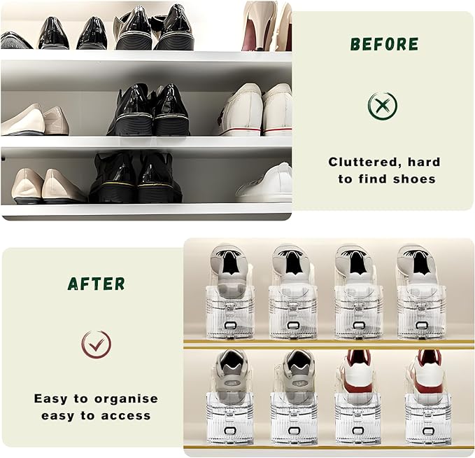 10 PACK Transparent Shoe Stacker,Shoe Slots Organizer for Closet, Shoe Display Space Saver,Adjustable Shoe Rack Organizer Holder for High Heels,Sneakers(Transparent)
