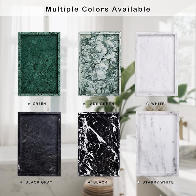 Marble Bathroom Tray for Countertop & Home Decor, Natural Decorative Marble Tray for Jewelry & Perfume Organizer, Luxury Stone Vanity Trays for Dresser, Kitchen Counter, 12" x 8", Gray Black