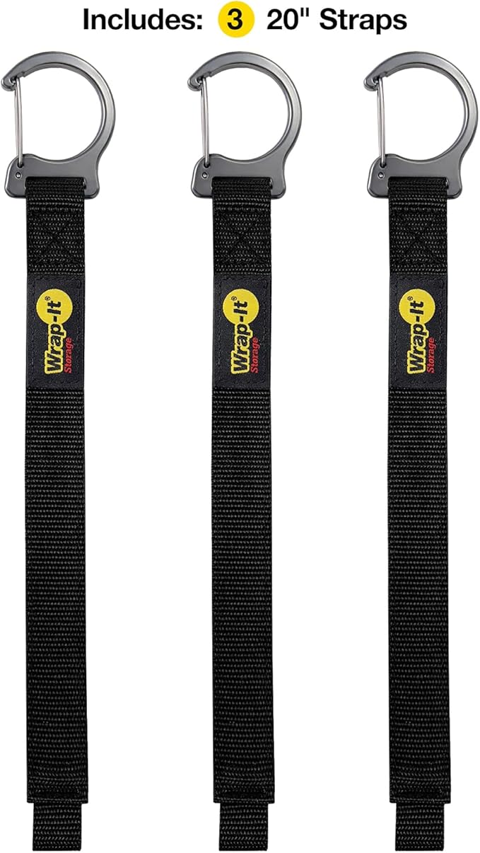 Wrap-It Storage Quick Clips - 20" (3-Pack) Black - Hose Organizer Straps with a Metal Clip to use as an Extension Cord Organizer or RV Hose Storage