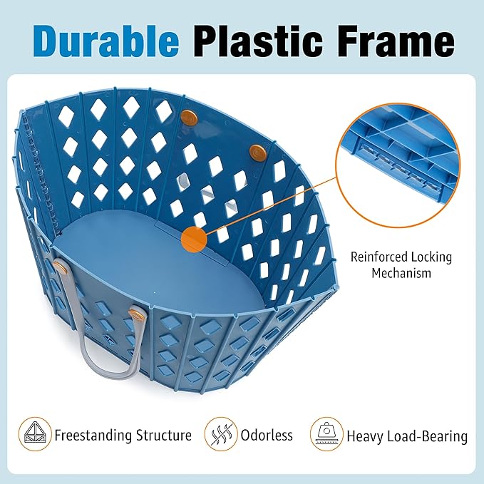 Collapsible Laundry Baskets Durable Foldable Hamper for Room Organization, Blue & Gray Laundry Basket Set - 2 pack, 45L