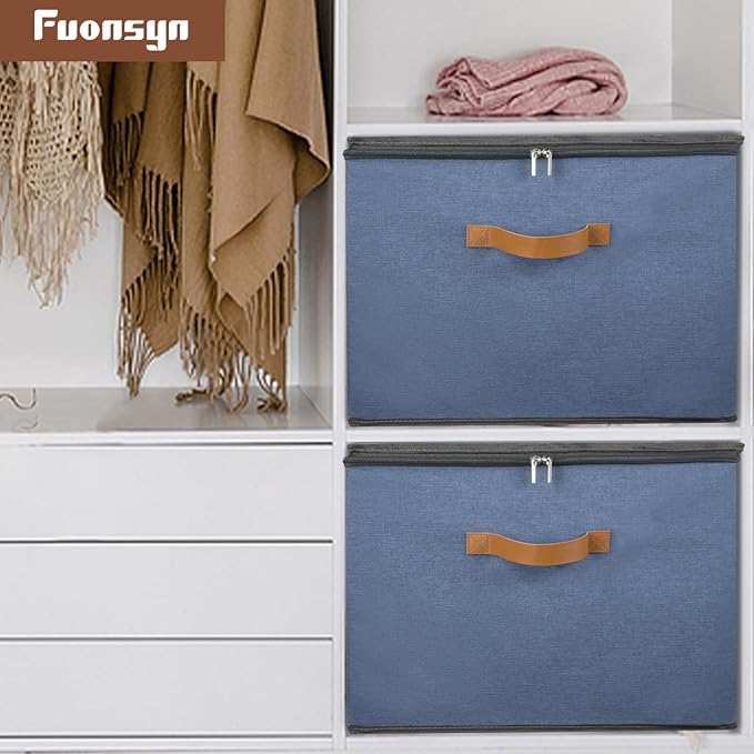 2-Pack Shoe Storage Organizer for Closet - Large Capacity Fits 16-32 Pairs, Clear Cover with Reinforced Handles, Adjustable Dividers, Dustproof Stackable Containers, Navy Blue