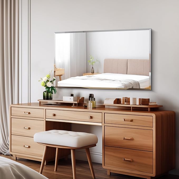 CILIBER Beveled Bathroom Mirror, 24x40 Large Frameless Mirrors for Over Sink, Upgraded Shatterproof Beveled Frameless Vanity Mirror for Bathroom,Bedroom,Living Room and Entryway