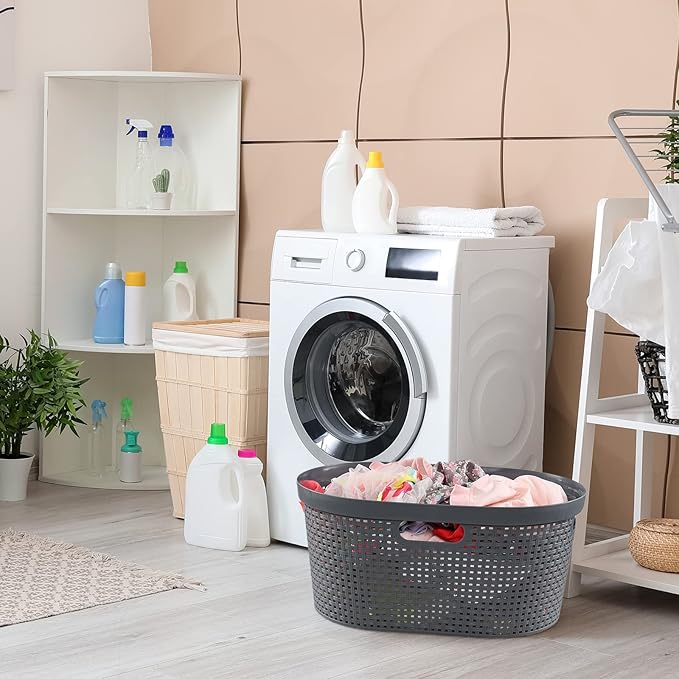 Wekioger 40 L Plastic Laundry Basket with Cutout Handles, 4 Packs, Large Clothes Hamper Storage Basket