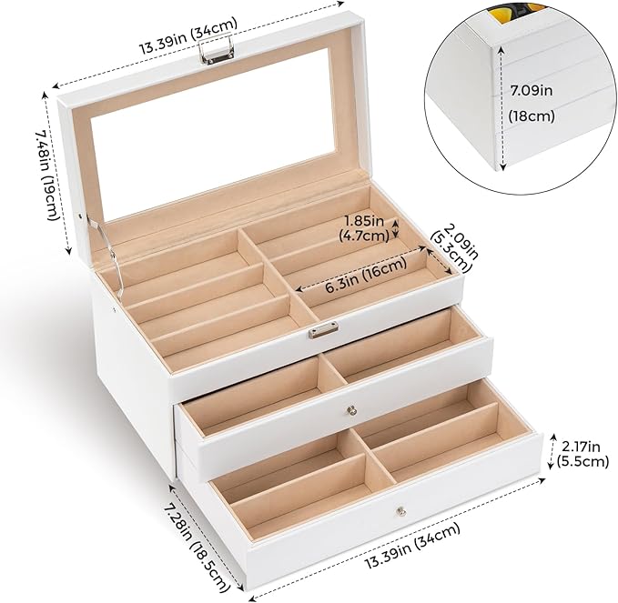 ProCase 3-layer Sunglasses Storage Organizer, 18 Slots Leather Sunglass Box Multiple Pairs Eyeglass Cases Eye Glass Eyewear Display Holder for Men Women, Father's Day Gift -White