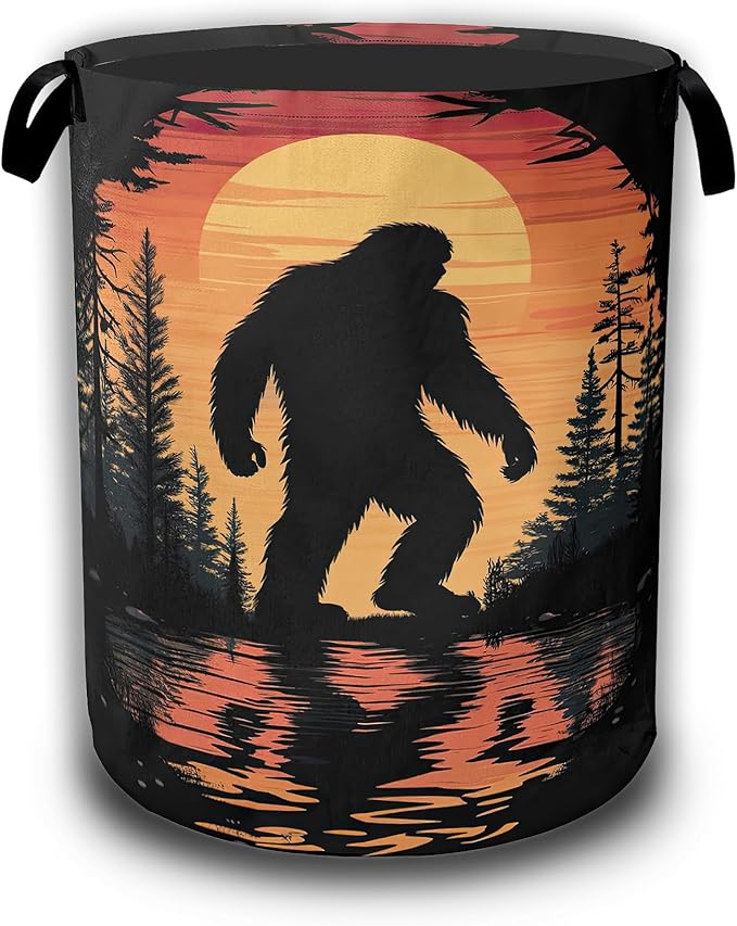 Bigfoot Laundry Hamper,Sunset Forest Laundry Baskets,Waterproof Oxford Cloth Toy Storage for Bedroom,Bathroom,Nursery,16x20.8 Inch