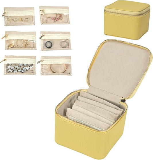 Small Travel Jewelry Box,Travel Jewelry Case with 6pcs Velvet Jewelry Pouches,Portable Jewelry Organizer Travel for Earring Bracelet Ring,Travel Jewelry Case Ideal for Travel & Home Organization