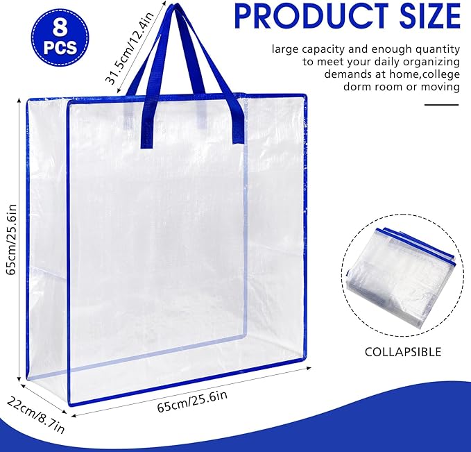 8 Pcs Clear Wreath Storage Bags 26 Inch Valentines St. Patrick's Garland Container Door Garland Holiday Wreath Storage Holder with Handle and Zipper Heavy Duty Plastic Packing Totes(Blue)