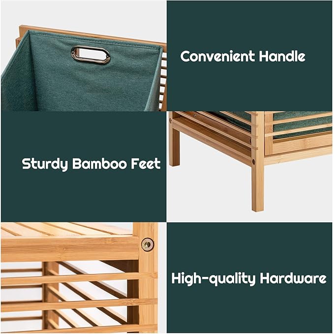 Giantex Laundry Hamper Tilt-Out Laundry Linen Hamper Bamboo Freestanding Clothes Basket W/Shelf & Removable Liner, Storage Laundry Shelf for Bathroom Living Room Bedroom, Natural
