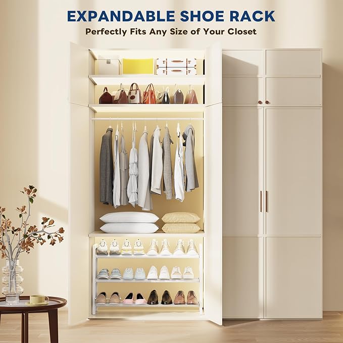 Mavivegue Expandable Shoe Rack, 3-Tier Shoe Organizer for Closet, Adjustable Shoe Rack for Front Door Entrance, Entryway,White