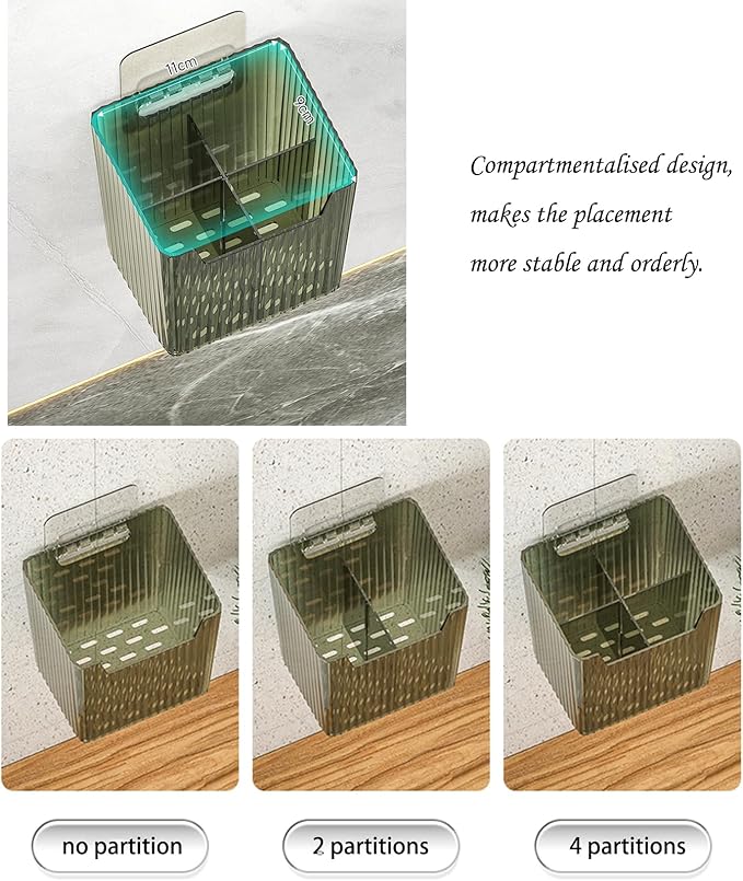Set Of 2 Storage Organizer Bins Wall Mounted Shower Caddy, Bathroom shelves Stackable Clear Plastic Toothbrush Holder Adhesive Hanging Bin for Bathroom, Kitchen, Cabinet, Shower BPA Free Small (Green)