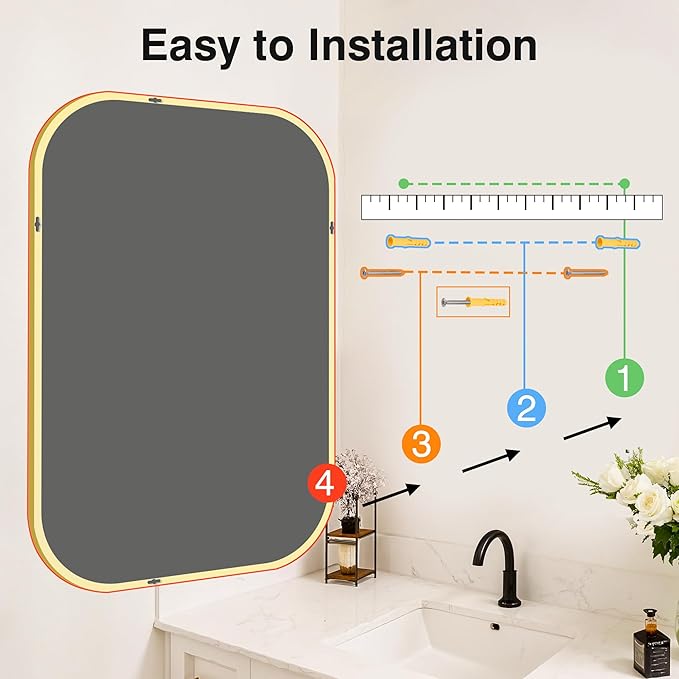 Bathroom Mirror for Wall, Gold Bathroom Vanity Mirror for Over Sink 26 x 38, HD Reflection Shatterproof Mirror for Living Room Bedroom Entryway, Metal Frame Rectangular Shape