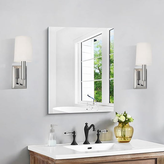 CILIBER Frameless Mirror, 18x24 Mirrors for Wall, Rectangle Bathroom Mirror for Over Sink, 18 inch Vanity Mirror Hangs Horizontally or Vertically for Bathroom, Bedroom and Living Room