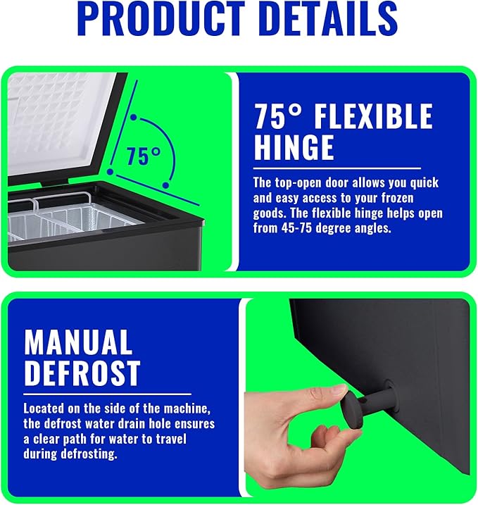 Small Chest Freezer with Electronic Panel, Accurate Temperature Display to 1 ℉, Black Deep Freezing Machine with 2 Removable Baskets, Compact Size for Any Space