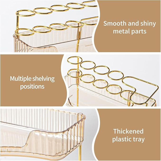 NATURE'S SOURCE Makeup Organizer for Vanity, 3-Tier Corner Bathroom Organizer Countertop with Makeup Brush Holder, Corner Counter Storage for Bathroom Dresser- Amber Gold