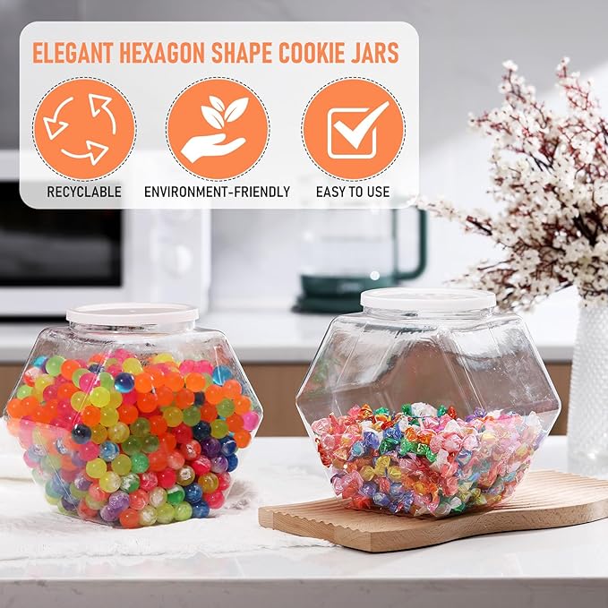 Uiifan 1 Piece Plastic Candy Jar with Lid Cookie Jar Clear Hexagonal Fish Bowls Containers for Snacks, Dog Food, Desk Pet, Craft and Sewing Supplies, Coffee Pod, Laundry Pod Storage Display(129 oz)