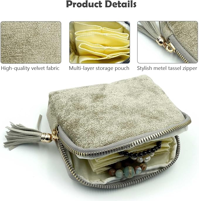 Travel Jewelry Case, Travel Jewelry Organizer, Travel Jewelry Bag with Zipper, Small Travel Jewelry Pouch for Necklaces Bracelets Bangles Rings Earrings Gemstones Storage (grey)