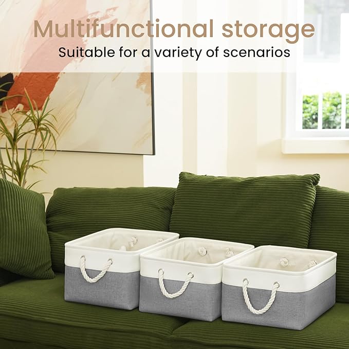 Large Storage Baskets- 15.7x11.8x8.26 inch Storage Bins for Shelves and Closet Organizing, Foldable Fabric Bin for Home Organization Clothes and Laundry (1-Pack, White&Gray)