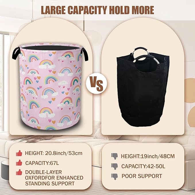 Boho Rainbow Groovy Laundry Basket, Laundry Hamper Waterproof Oxford Cloth Tote Collapsible,Clothes Storage Bucket Decorative Toy Organizer For Bathroom Bedroom 16" x 20.8"