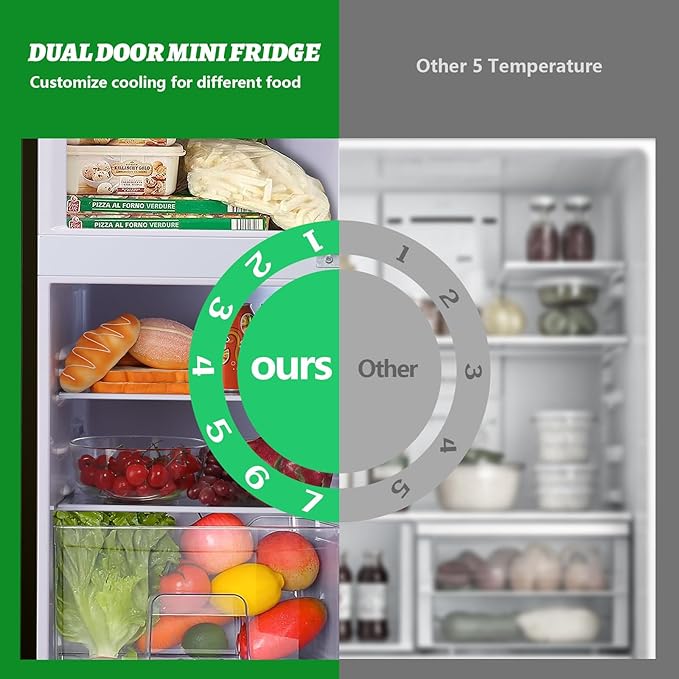 Small Refrigerator with Top Freezer 100Liter Retro Mini Fridge with Adjustable Glass Shelving, 7 Temperature Control and LED Lighting, Retro Black