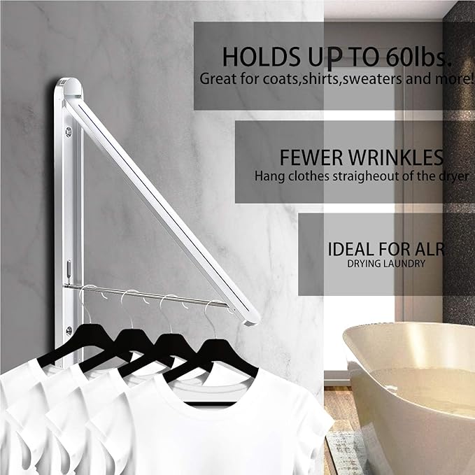 Clothes Drying Rack,Wall Mounted Clothes Hanging Rack,Retractable Folding Hanger,Laundry Room Organization,Drying Racks for Laundry,Bathroom,Garage,Indoor&Outdoor Aluminum1pcs