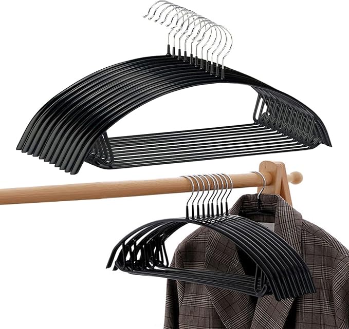 Contour Metal No Bumps Hanger - Suit, Coat & Sweater Hanger (Pack of 20, Black)