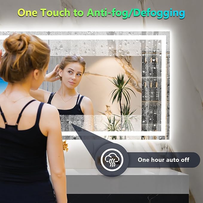 60x36 Inch RGB LED Bathroom Mirror Front Light and RGB Backlit Lighted Vanity Mirror for Bathroom Wall Mounted Dimmable Anti Fog Memory Shatter-Proof IP54 Waterproof Horizontal/Vertical