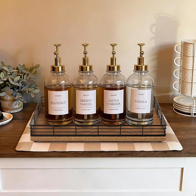 Large Bathroom Vanity Tray – 13" x 8" Acacia Decorative Wooden Tray for Bathroom Countertop & Vanity Organizer, Wood Tray for Perfume, Skincare Accessories Storage Vanity Dresser Decor Black & Acacia